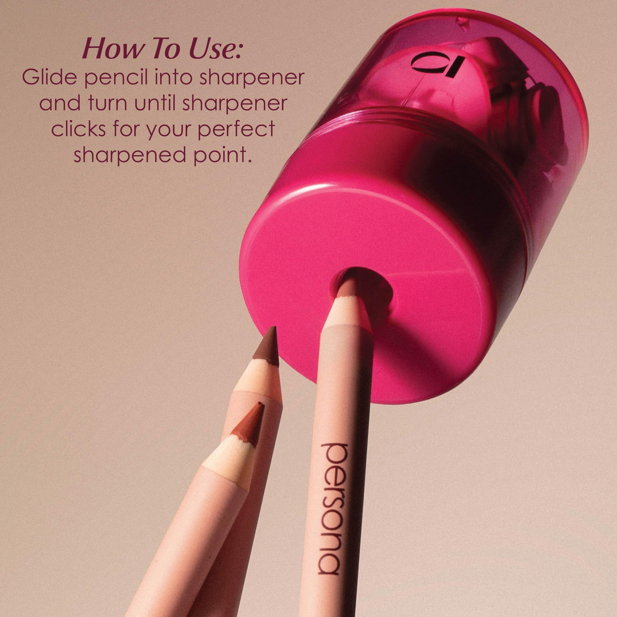PERSONA sharpener held in hand showing scale for portability and on-the-go convenience