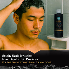 Person & Covey shampoo in hand illustrating easy application and control