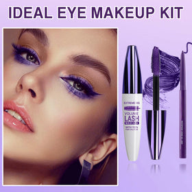PERVALA model wearing purple mascara and liner, enhances eye color with bold finish