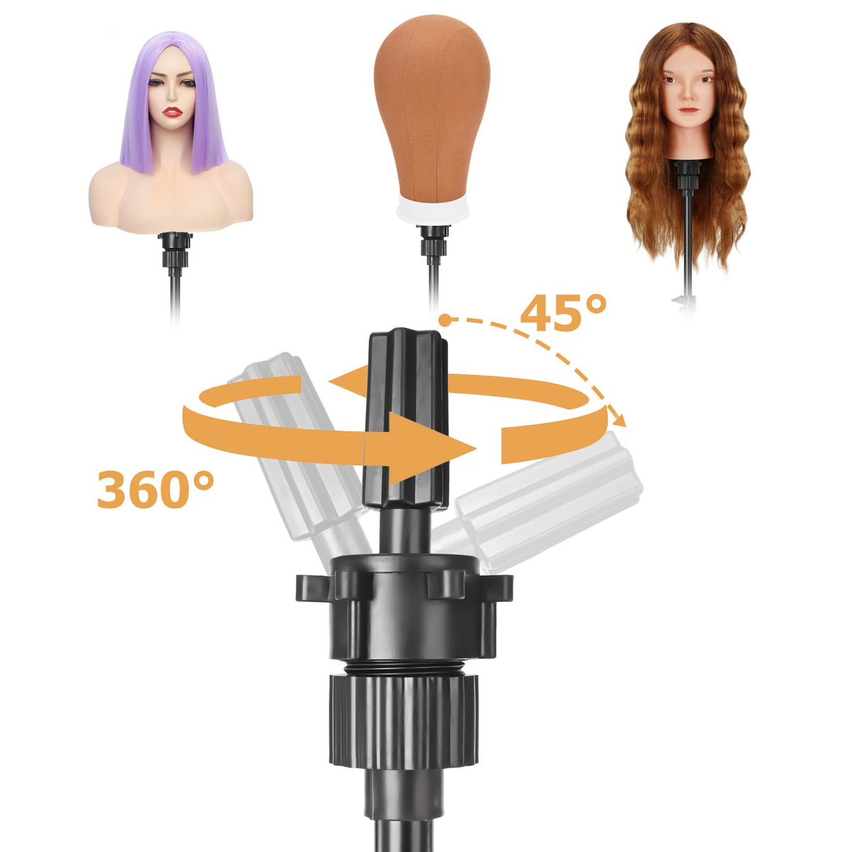 Pet Baby mannequin head stand in use during wig styling practice