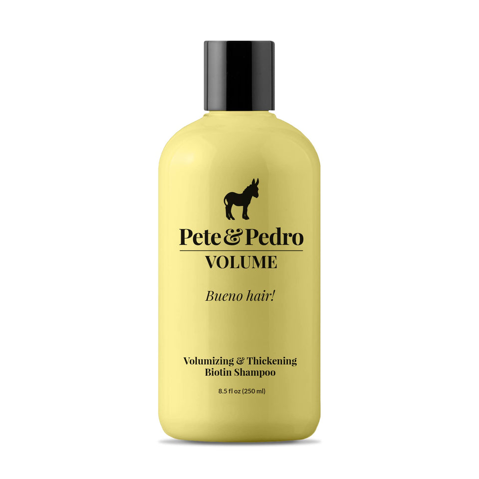 Pete & Pedro front bottle showing label and volumizing benefit