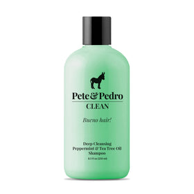 Pete & Pedro front bottle view showing clean peppermint shampoo benefit