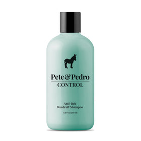 Pete & Pedro bottle front packaging showing label and size, promotes effective dandruff control