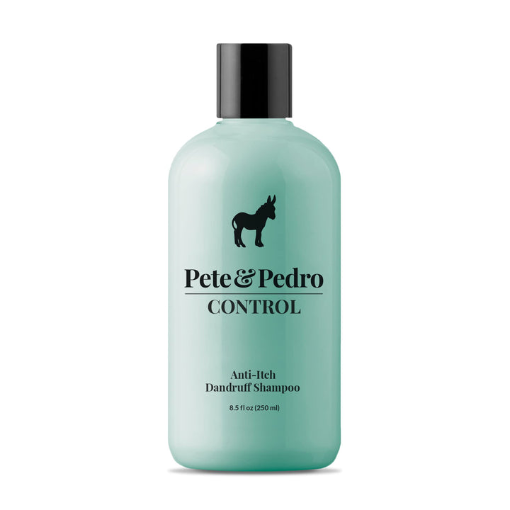 Pete & Pedro bottle front packaging showing label and size, promotes effective dandruff control