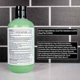 Peppermint leaves and tea tree oil visual beside bottle, Pete & Pedro refreshing scalp benefit
