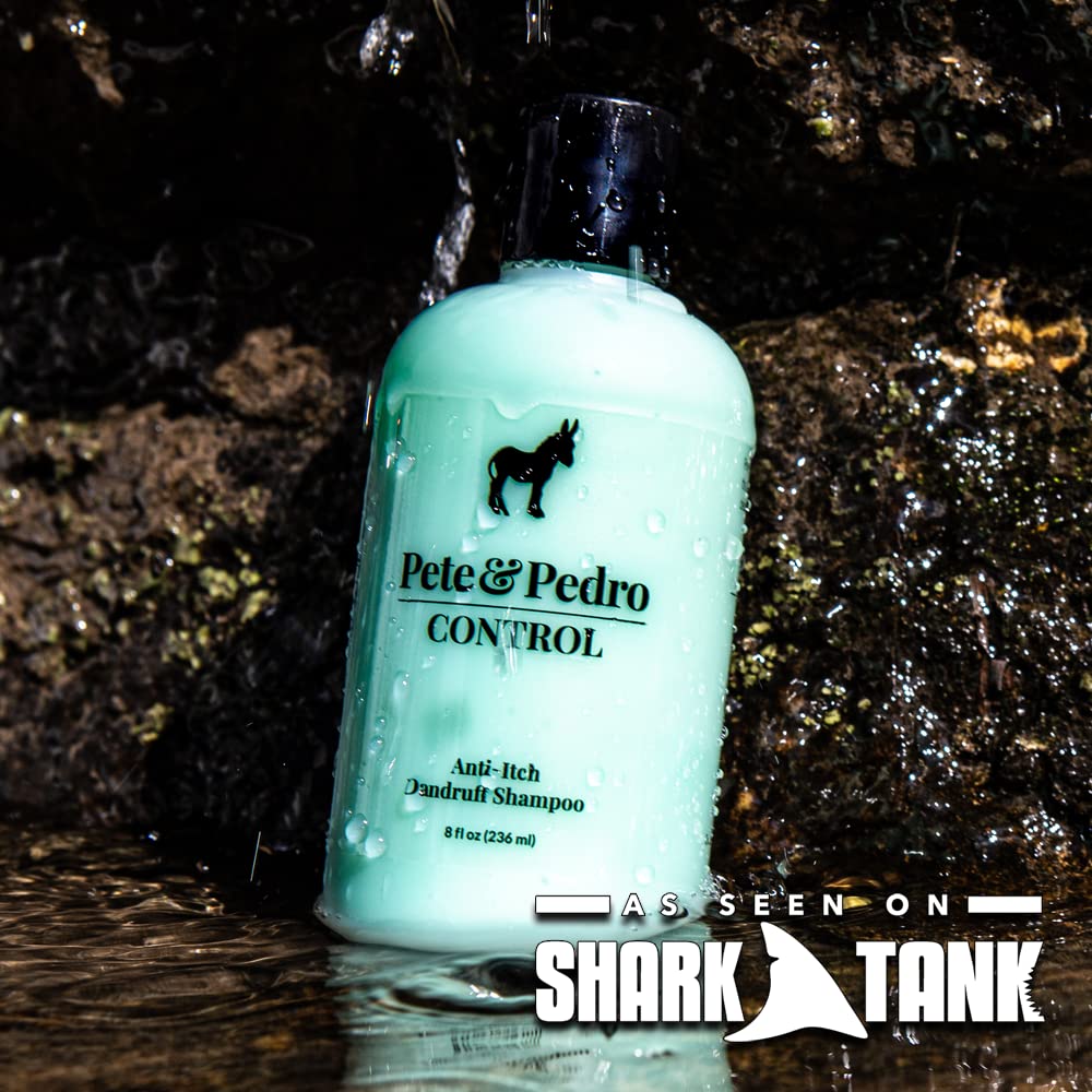 Person applying Pete & Pedro shampoo in hands, demonstrates soothing and cooling scalp relief