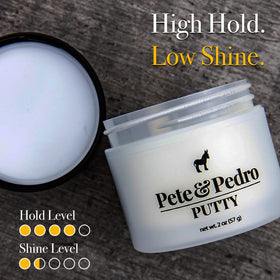 Pete & Pedro label close-up highlighting product name and matte finish benefit