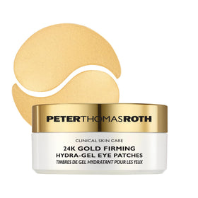 Peter Thomas Roth front jar showing gold-infused eye patches and premium packaging benefit: luxurious treatment