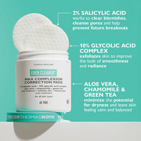 Peter Thomas Roth ingredients display with salicylic and glycolic benefits