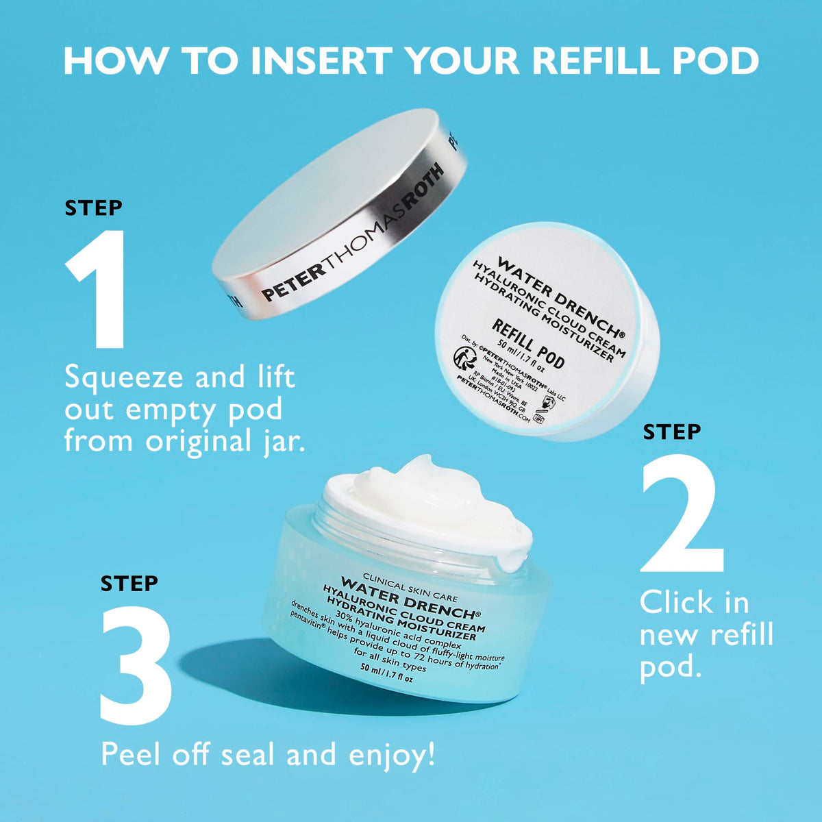 Peter Thomas Roth ingredient label detail showing hyaluronic acid and Pentavitin benefits
