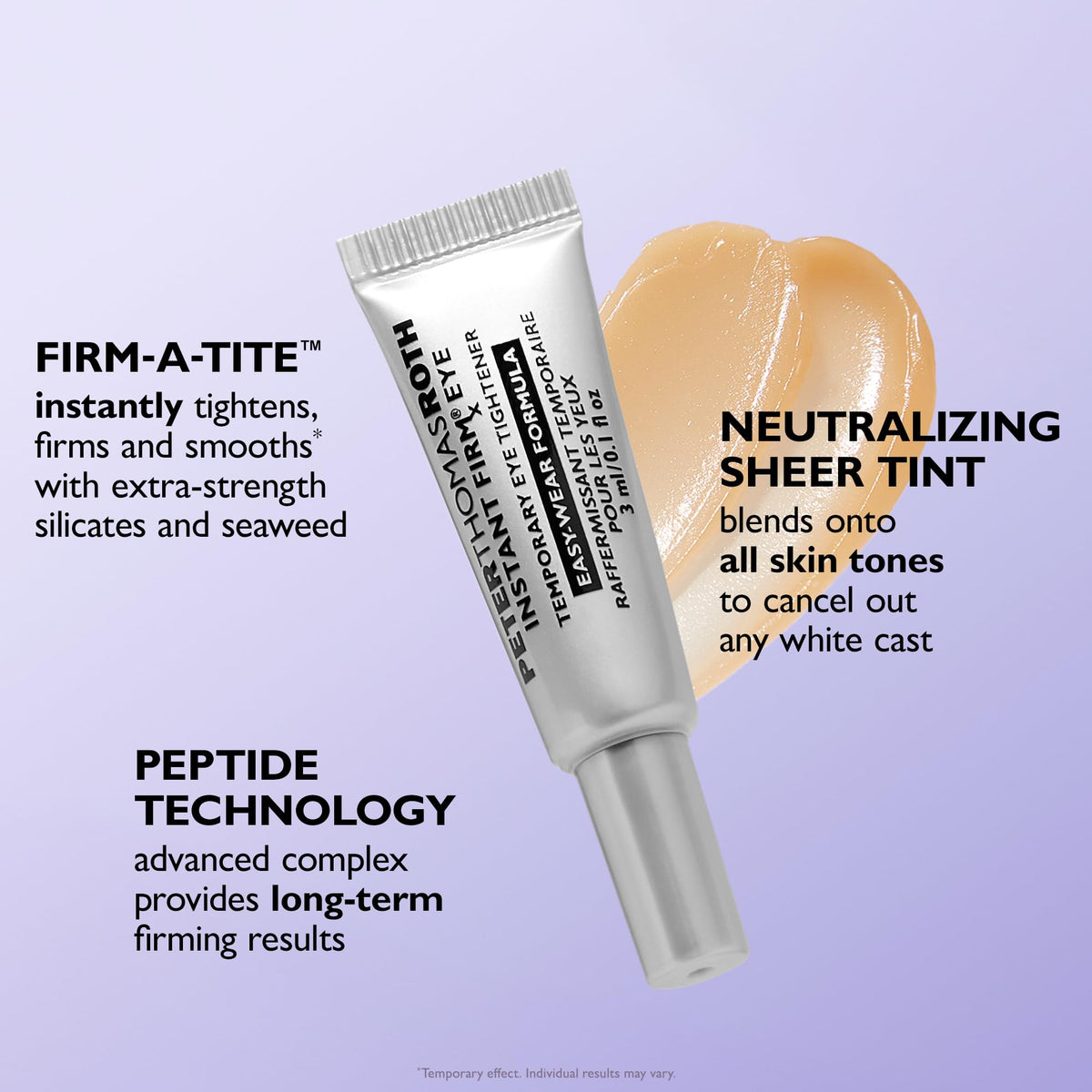 Peter Thomas Roth ingredient label close-up highlighting Firm-A-Tite and peptides