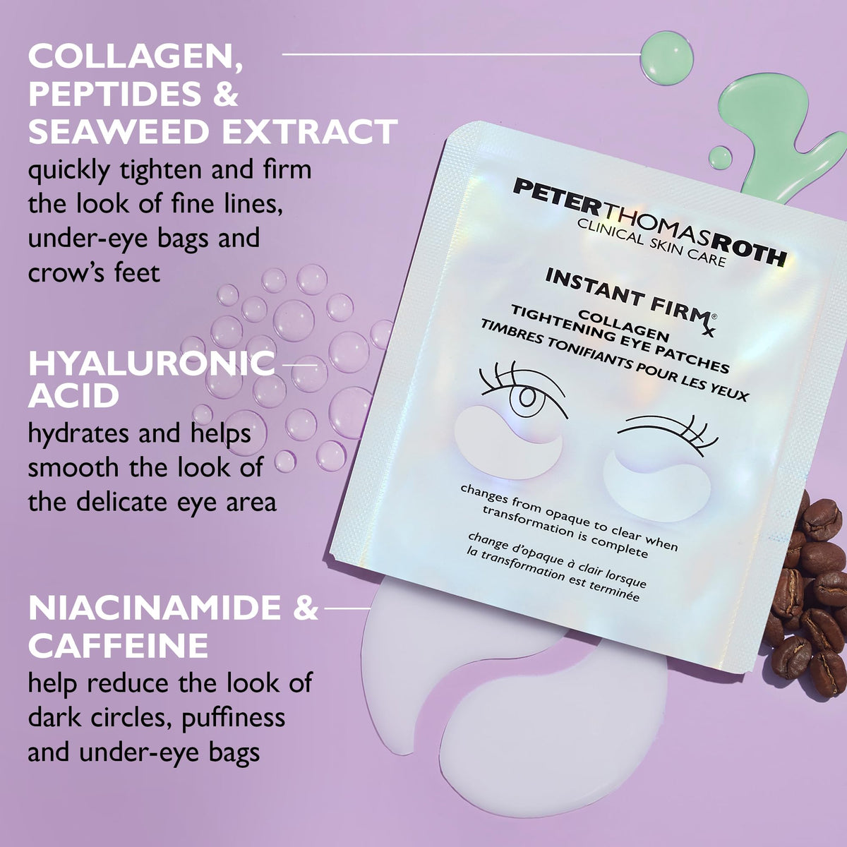 Peter Thomas Roth jar and patches staged in bathroom for easy use