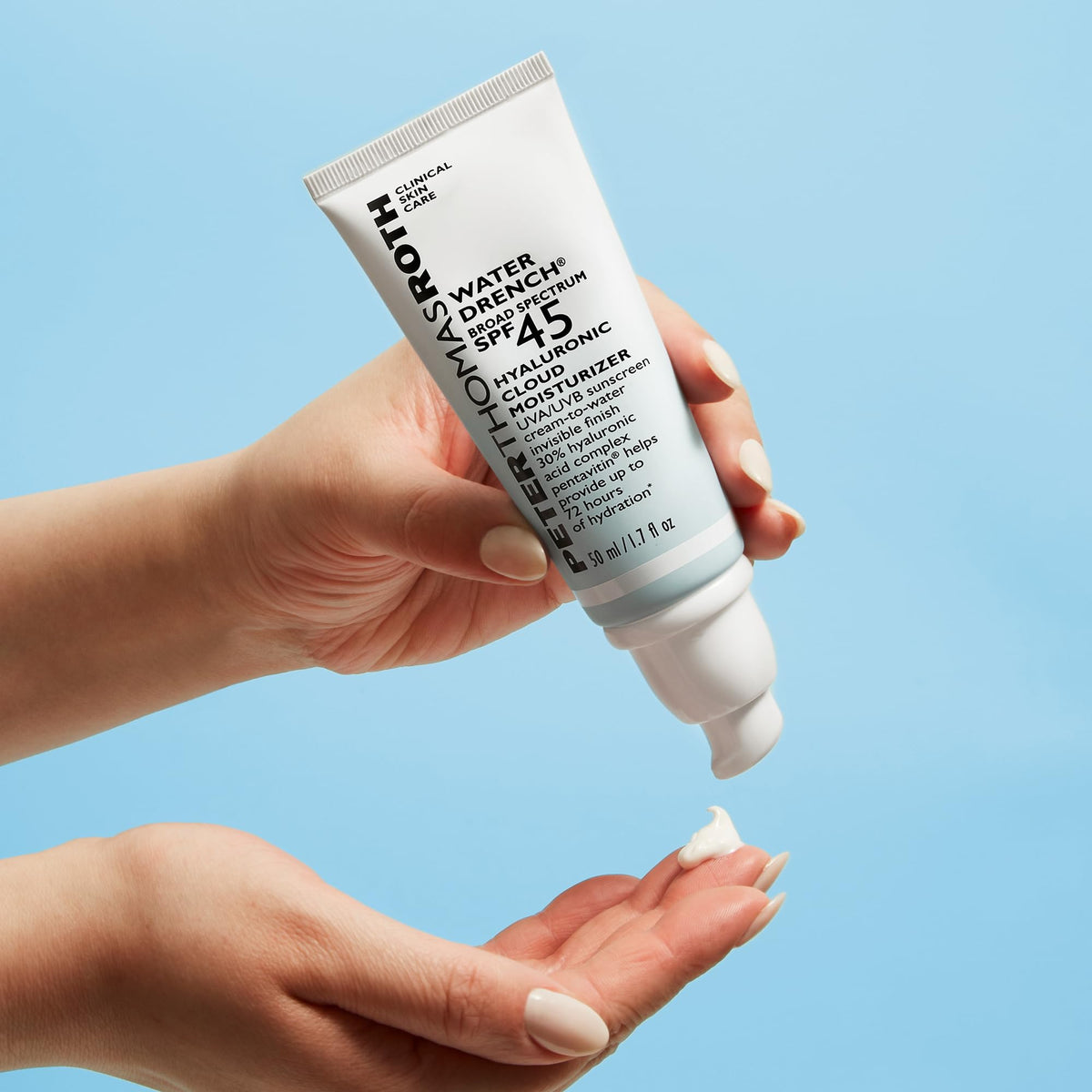 Peter Thomas Roth applied in a sunlit bathroom showing daily use and protected skin