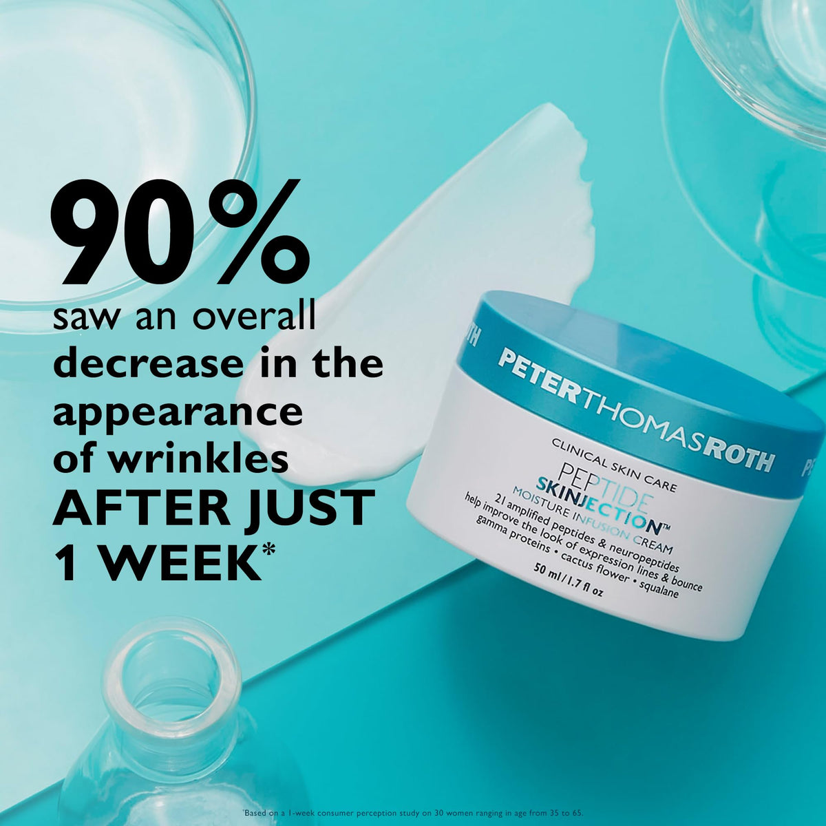 Peter Thomas Roth cream texture close-up showing lightweight, hydrating consistency benefit