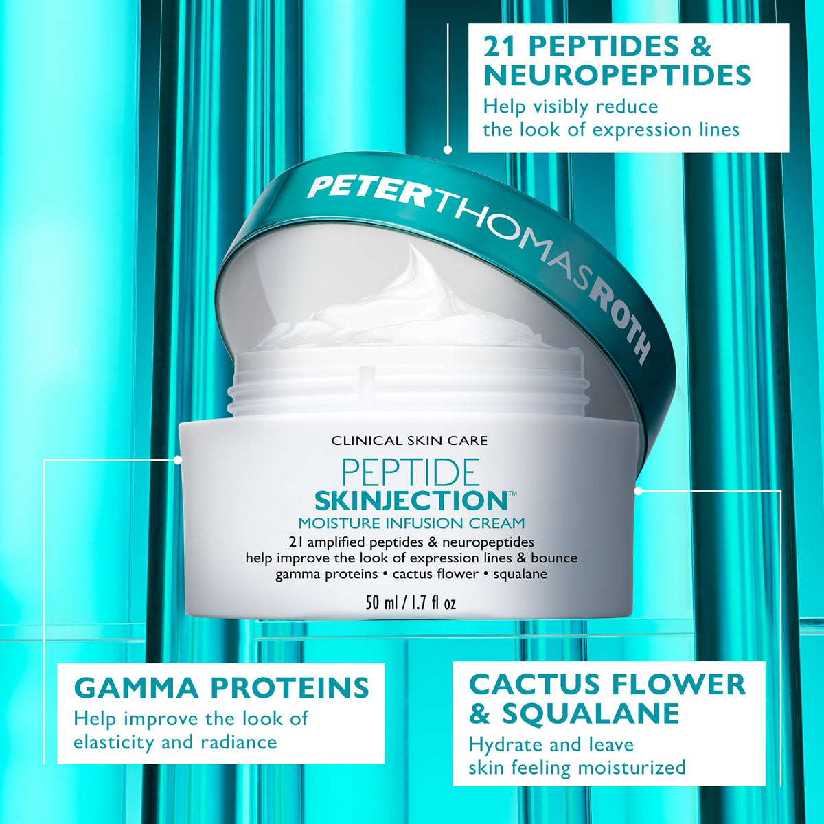 Peter Thomas Roth jar beside ruler showing product size and travel-friendly benefit