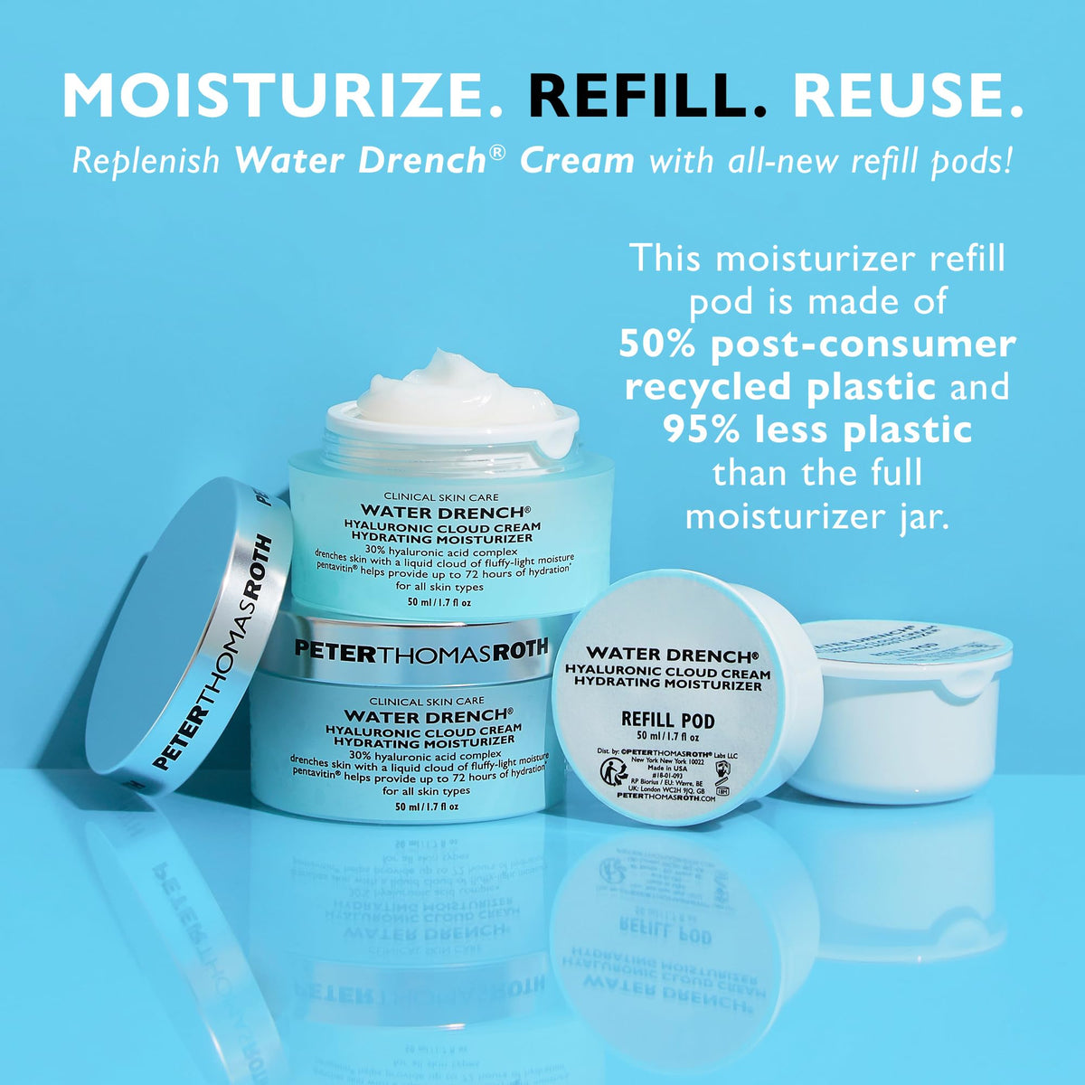 Peter Thomas Roth refill pod next to finger for size and refill convenience benefit