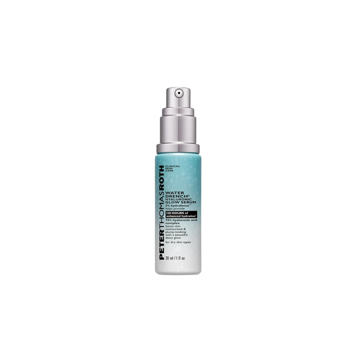 Peter Thomas Roth front bottle view showing sleek serum packaging and hydration benefit