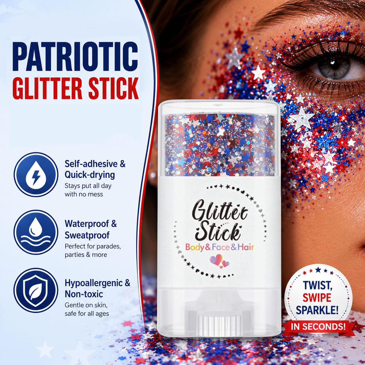 Petramrs label and colored stripes highlighting red white blue pigments and clear instructions