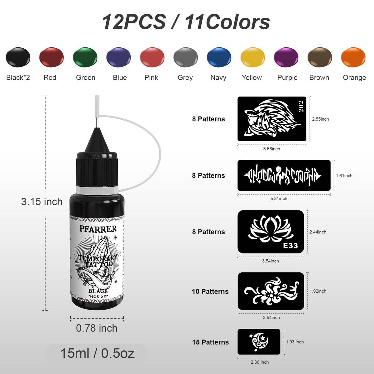 PFARRER twelve-color bottles displayed for variety and vividness