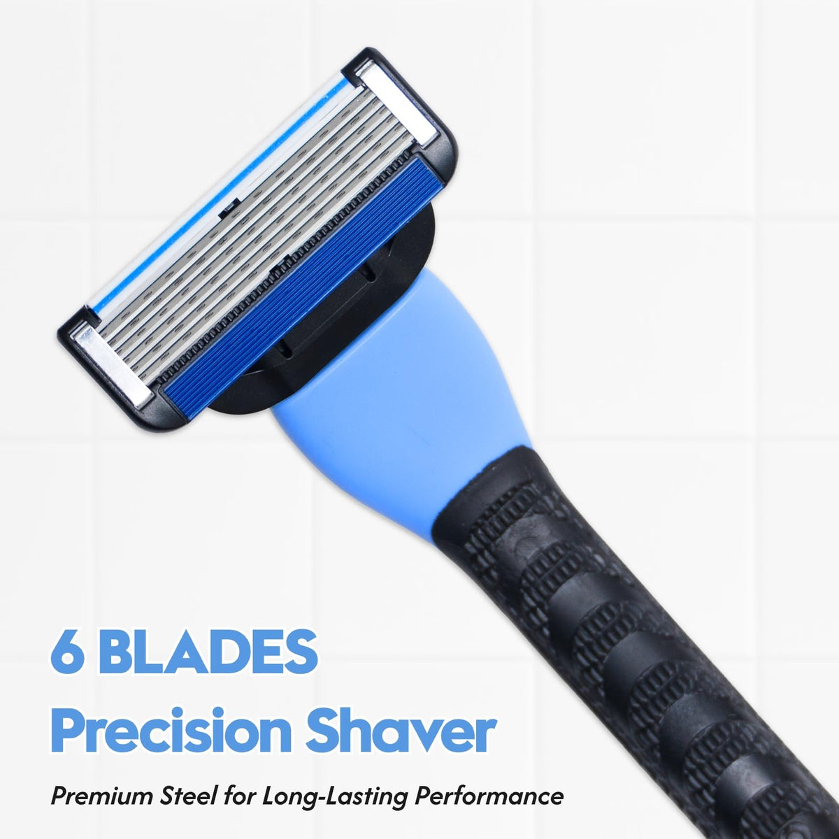 Phafaloop close-up of 6-blade razor head highlighting smooth glide benefit