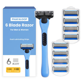 Phafaloop front view of handle and nine refill cartridges showing kit convenience