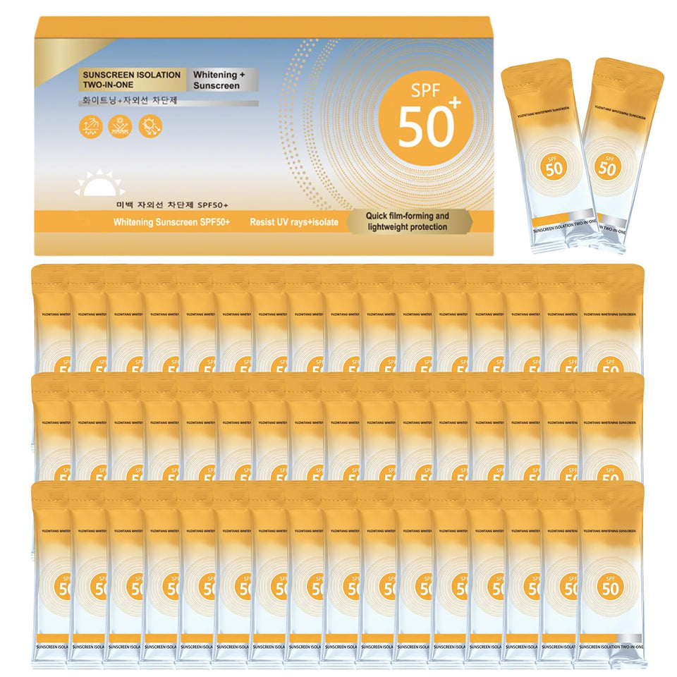 Phanund front packaging of 50 mini sunscreen sachets shows portability benefit