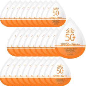 Phanund front view of 30 sunscreen packets showing travel-friendly packaging and convenience