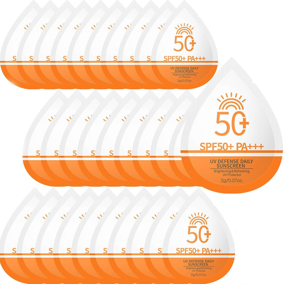 Phanund front view of 30 sunscreen packets showing travel-friendly packaging and convenience