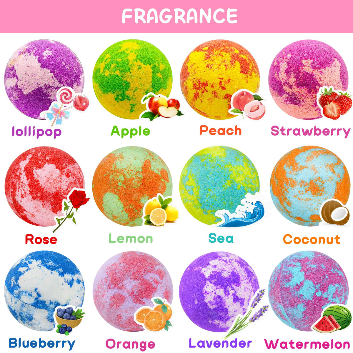 Phaorui bath bomb close-up texture and vibrant color, highlights gentle ingredients