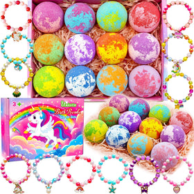 Phaorui unicorn bath bombs front packaging showing colorful box and contents, fun gifting