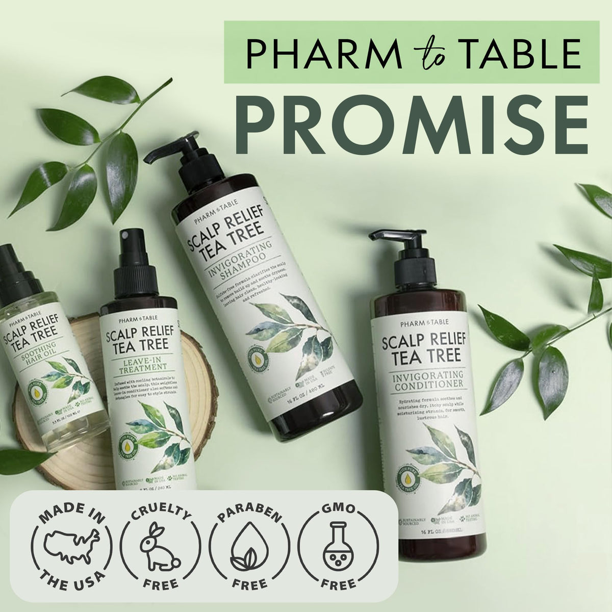 PHARM TO TABLE bottle beside ruler showing travel-friendly size