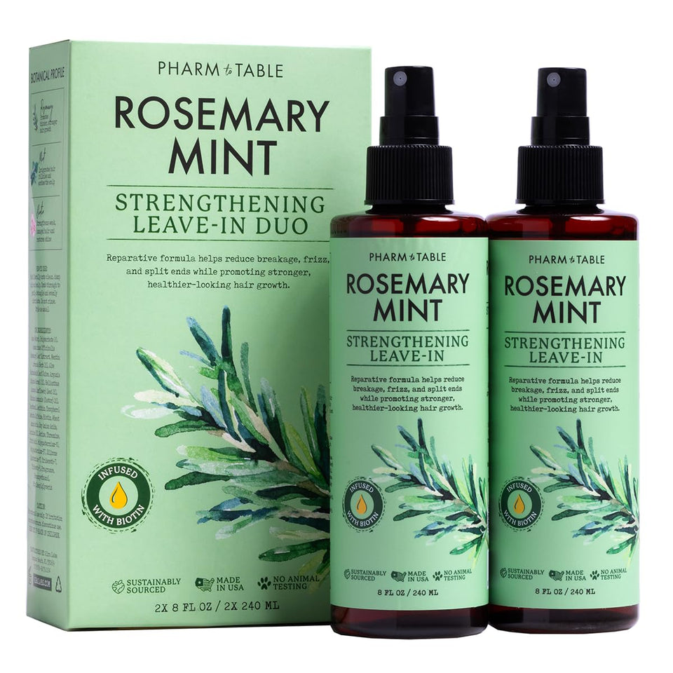 PHARM TO TABLE front packaging showing dual bottles and rosemary mint benefit