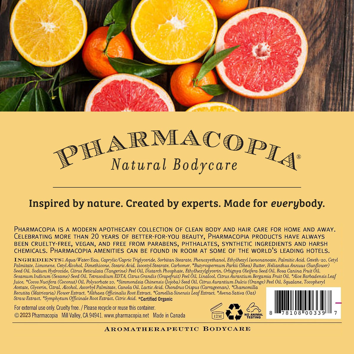 Pharmacopia bottle next to 16 oz glass showing true product size