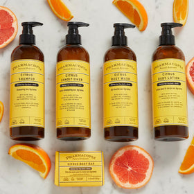 Pharmacopia recycled bottle emphasis on eco-packaging and sustainable choice benefit