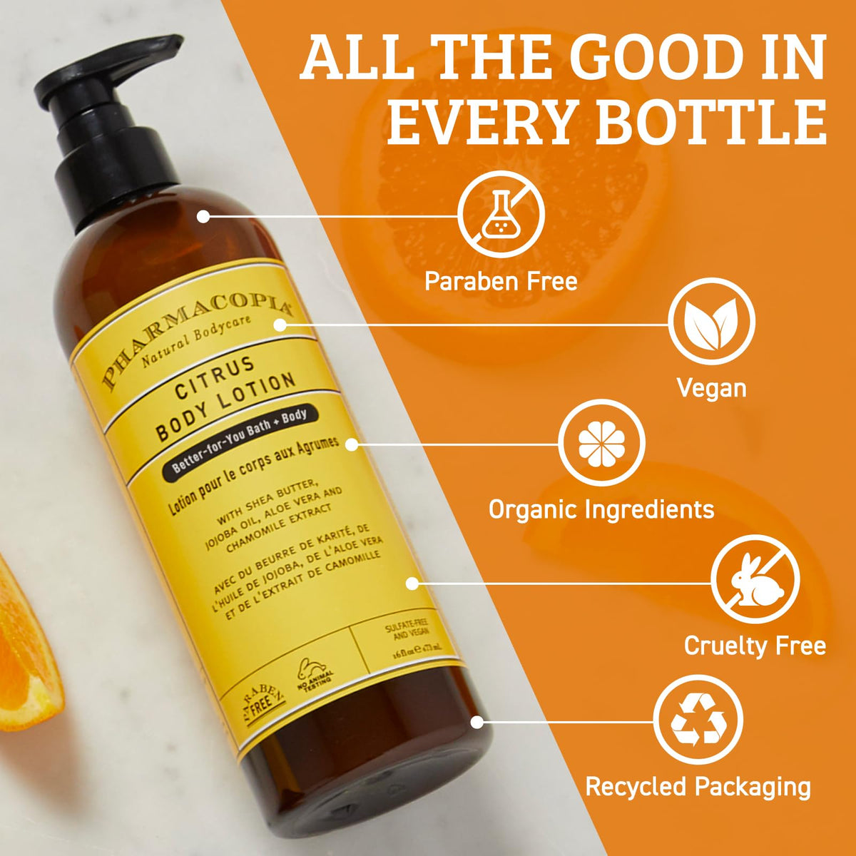 Pharmacopia bottle on bathroom counter in bright setting suggesting daily routine uplift