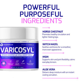 Pharmapulse Varicosyl being massaged into calf for cooling relief and comfort