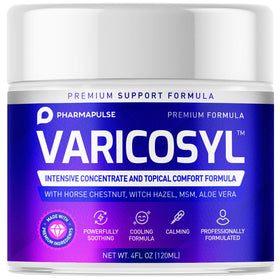 Pharmapulse Varicosyl front jar showing label and 4oz size for convenient use