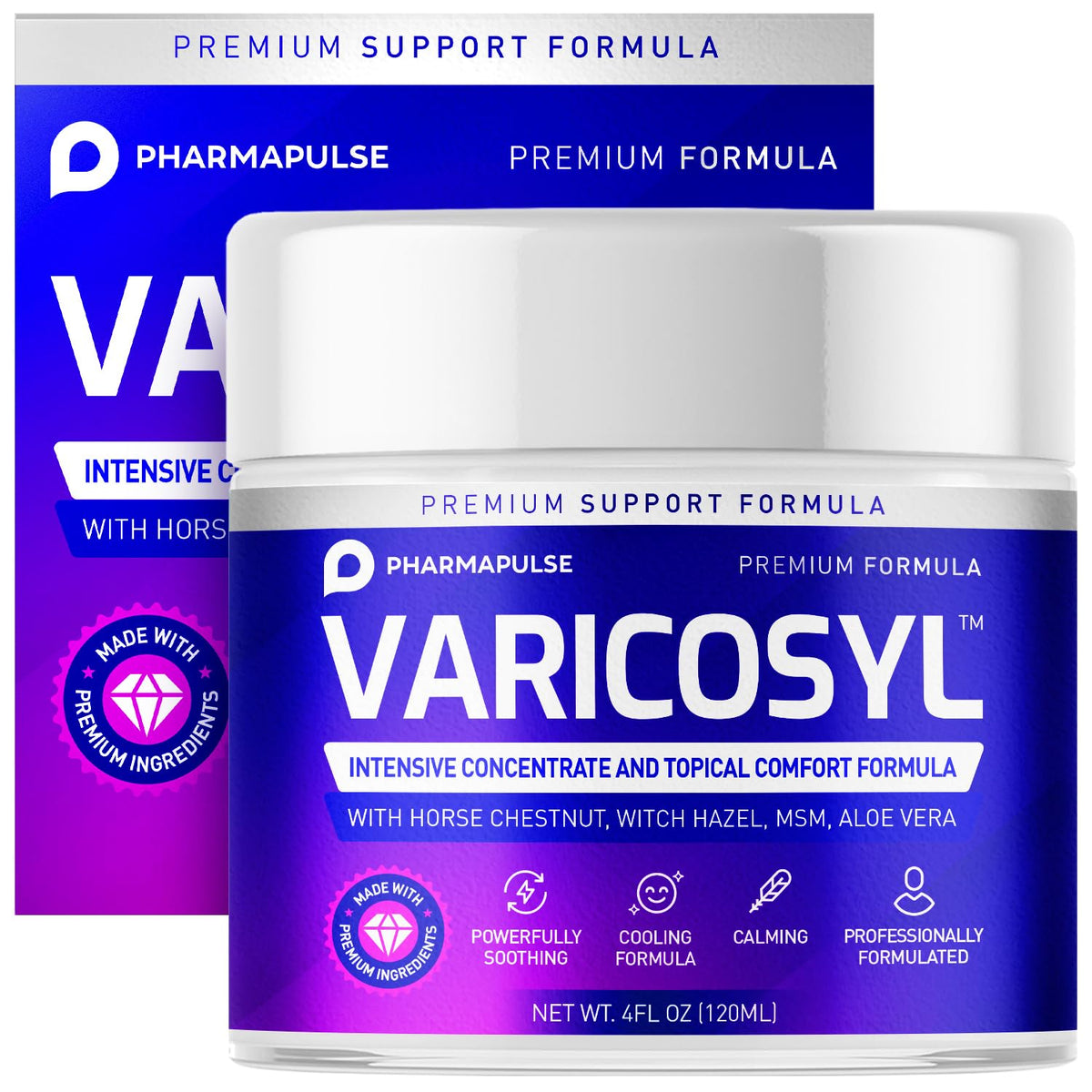 Pharmapulse Varicosyl cream texture close-up highlighting fast-absorbing feel