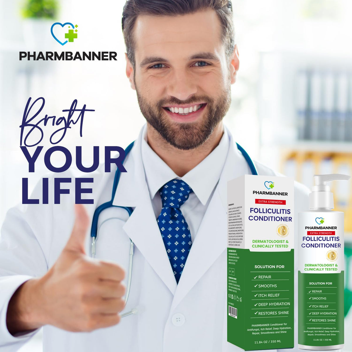 PHARMBANNER before and after hair smoothness illustrating frizz control