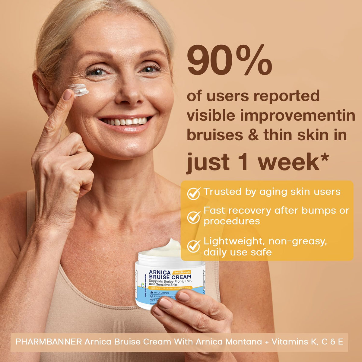 PHARMBANNER cream in hand being applied to skin demonstrating gentle massage and targeted relief
