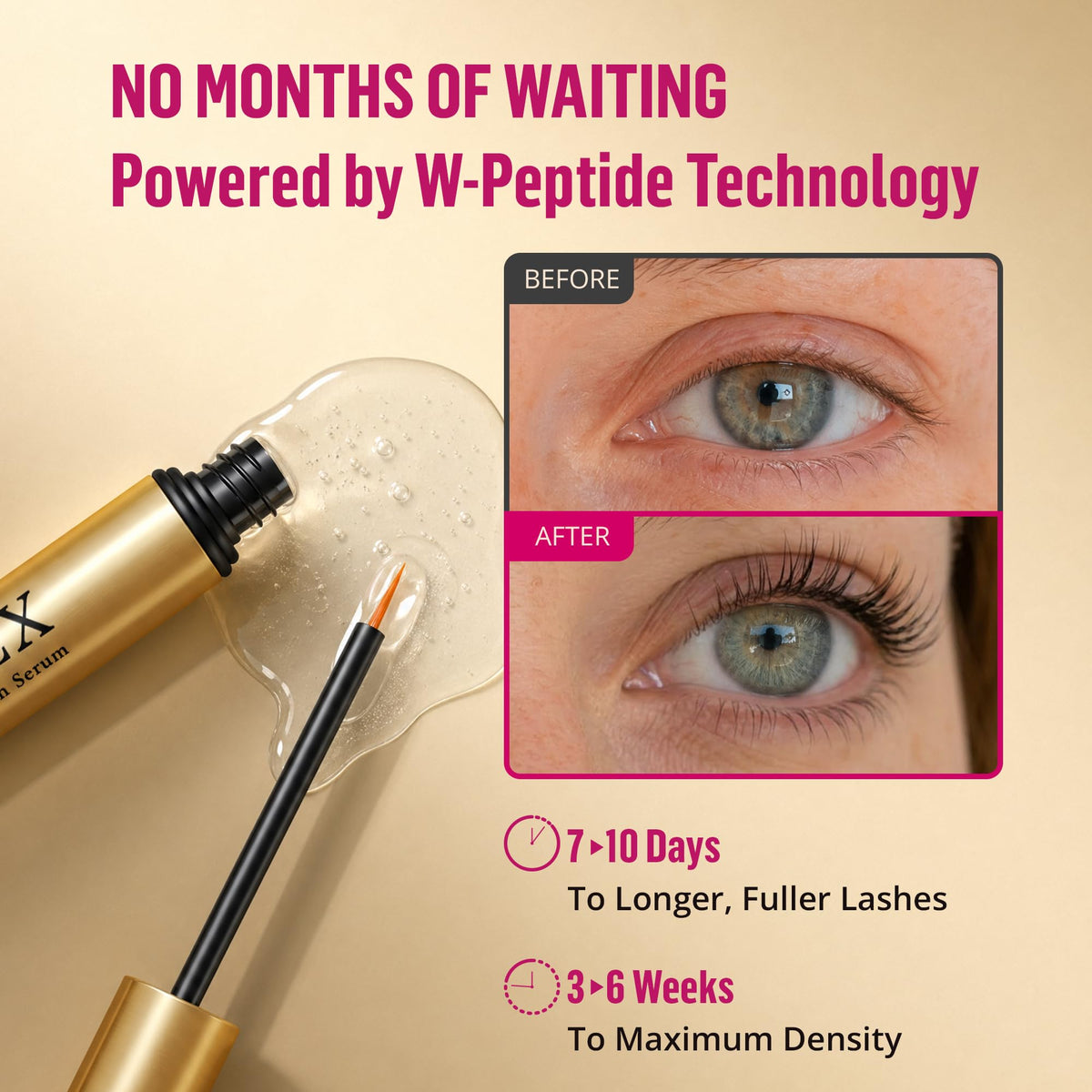 phienex before and after three weeks, visual fuller lashes benefit