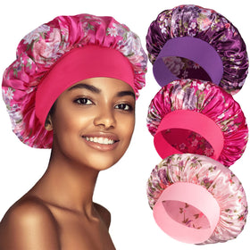 PHILIGHTS front view of three satin bonnets showing colors and packaging, protective overnight benefit