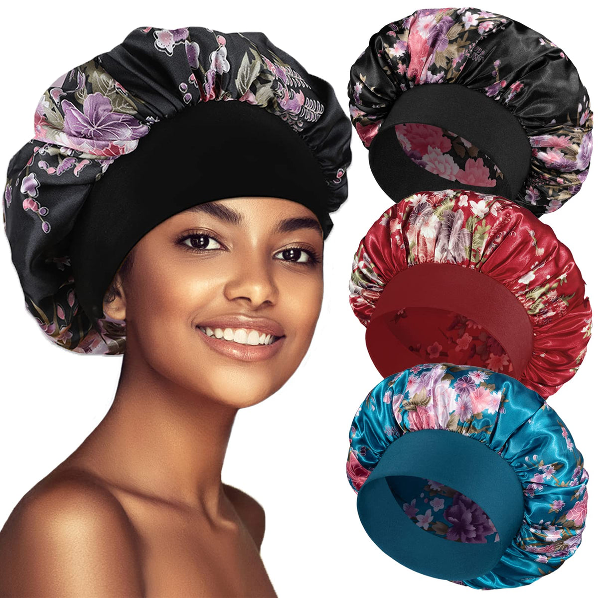 PHILIGHTS front view of three bonnets showing colors and secure fit benefit