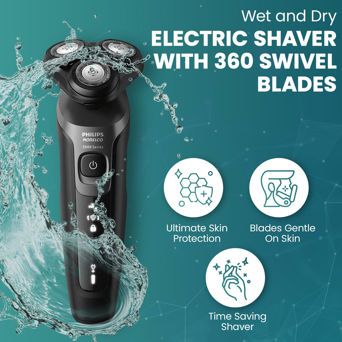 PHILIPS detailed shot of ComfortCut blades showing rounded tips for gentler cutting