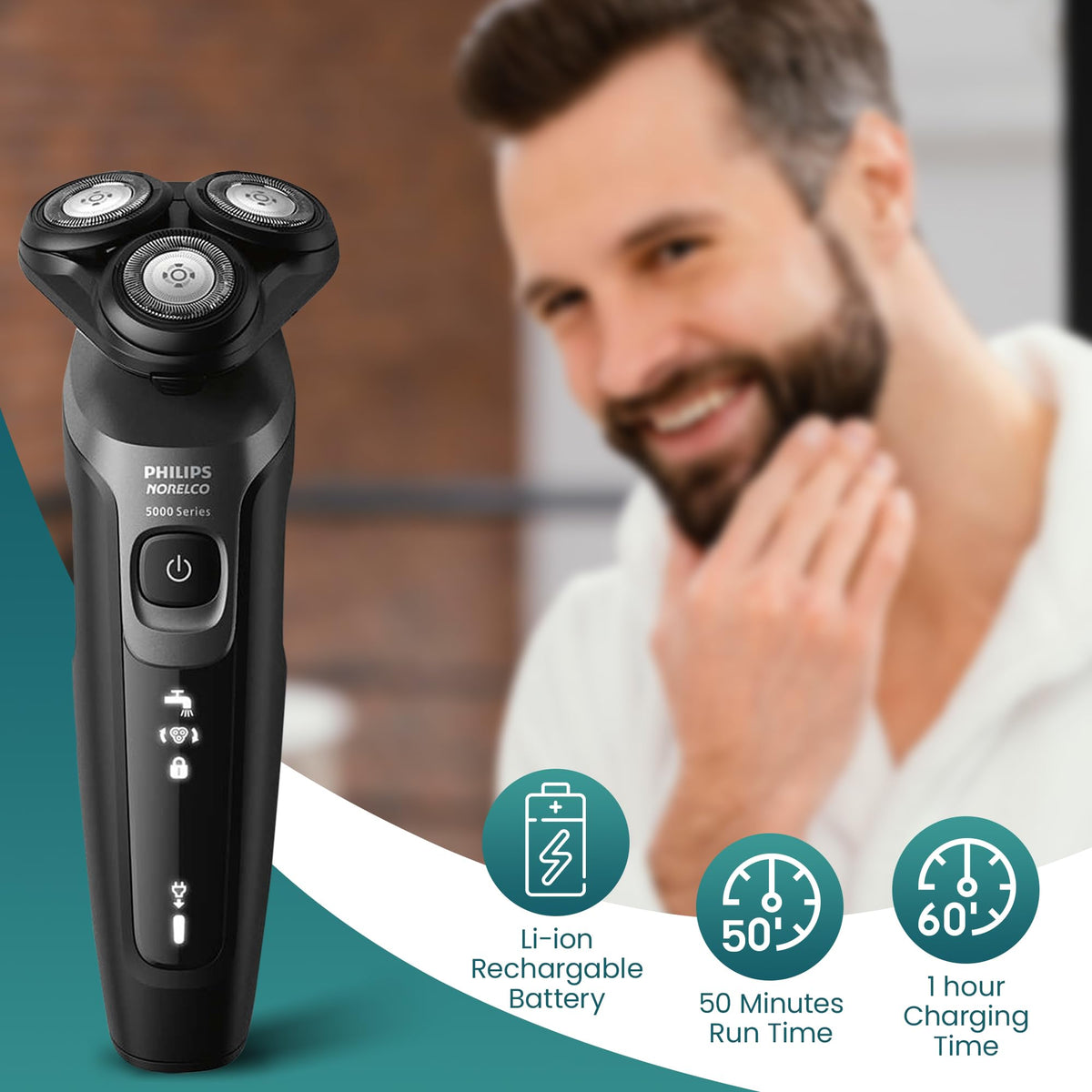 PHILIPS electric shaver used with water for wet shave flexibility and comfort benefit