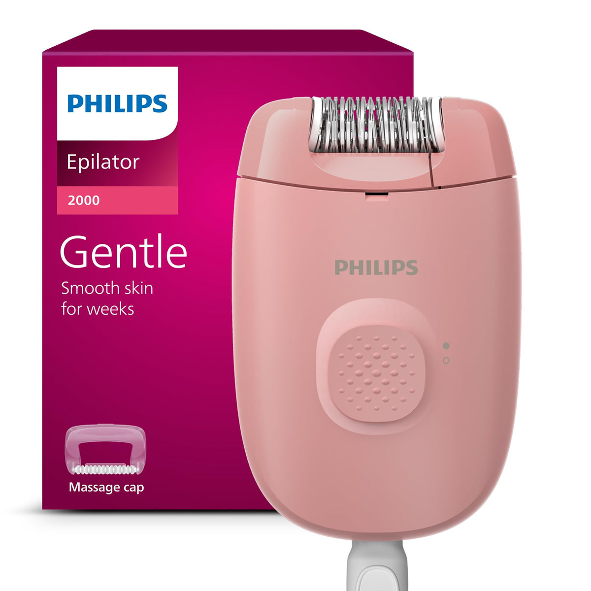 PHILIPS BRE227 front view showing epilator head and anti-slip handle for controlled use