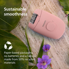 PHILIPS BRE227 paper-based packaging and recycled-handle label showing eco-conscious design