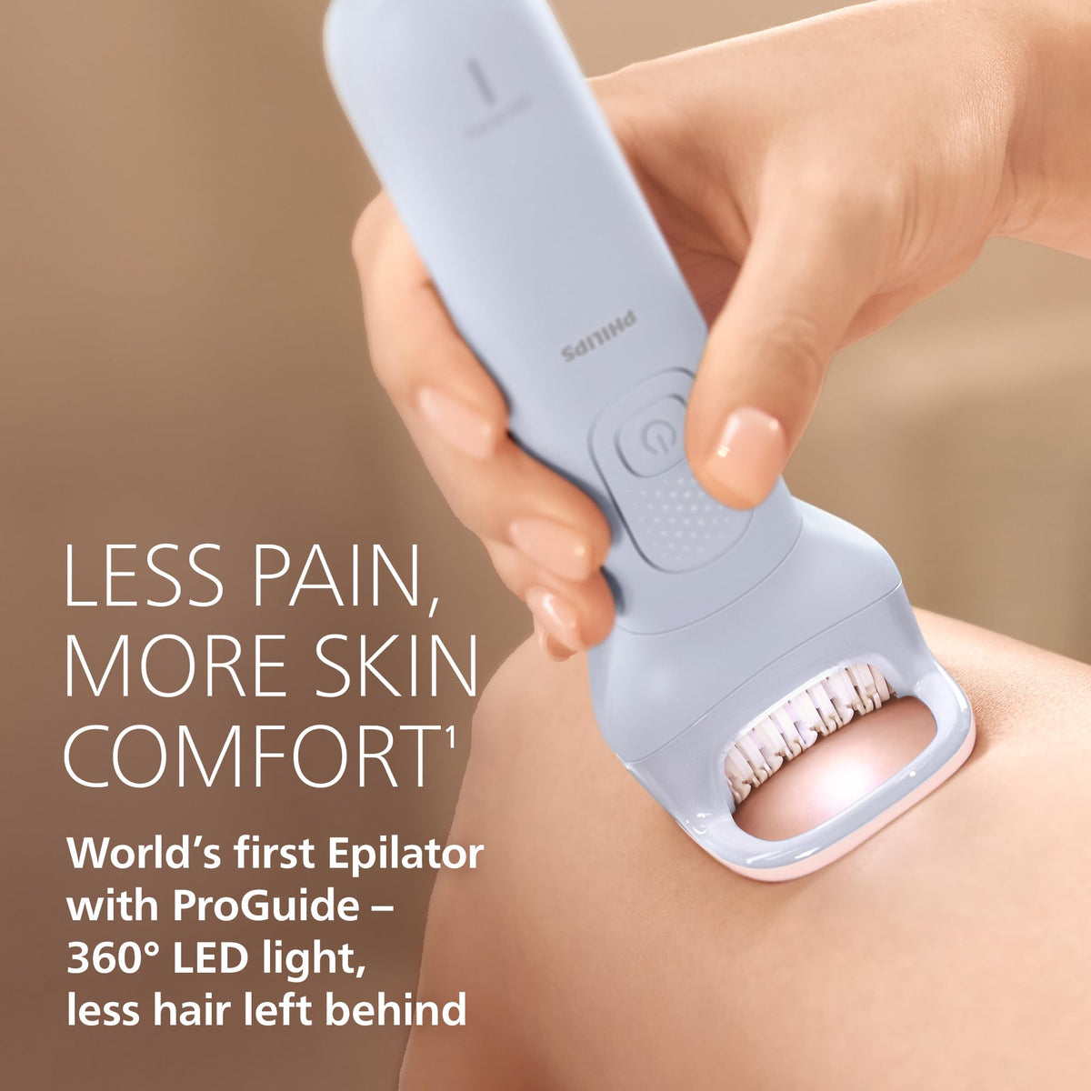 PHILIPS closeup of ceramic tweezers demonstrating gentle, hypoallergenic hair removal