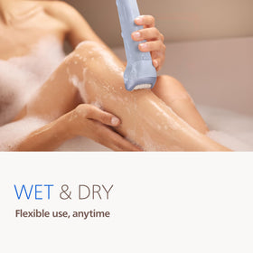 PHILIPS epilator used in shower illustrating wet use and increased comfort