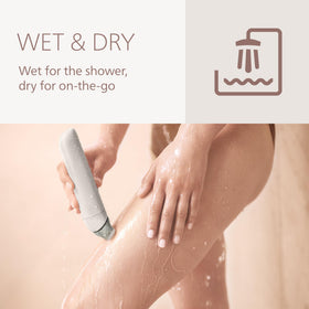 Philips shaver being used in the shower demonstrating wet and dry capability